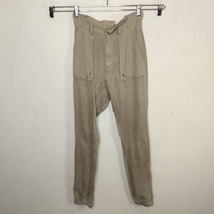 Pam & Gela Paper Bag Waist Chambray Pants Ankle Zip